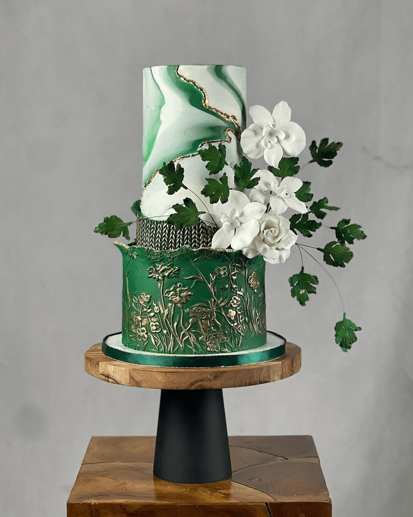 green white cake by spring.bloom .cakes